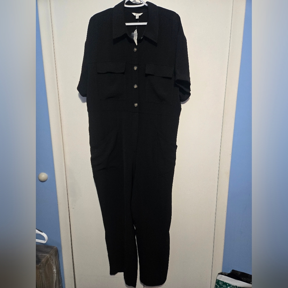 Reitmans Classic Black Button-Front Jumpsuit